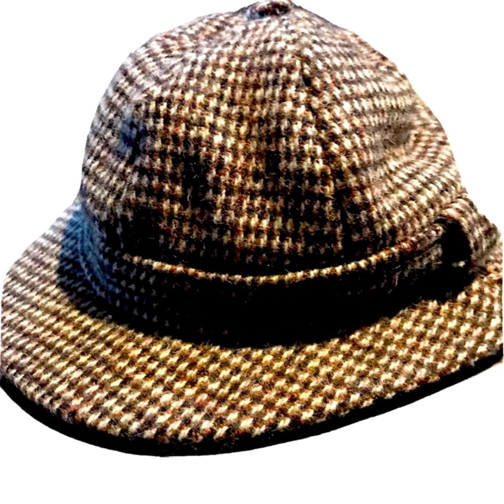 McEwens Shop brown Harris Tweed WOOL HAT Scotland, herringbone, Sherlock Holmes